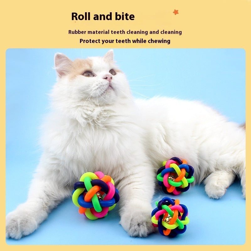 Pet Toy Ball Colorful Woven Ball Colorful Bell