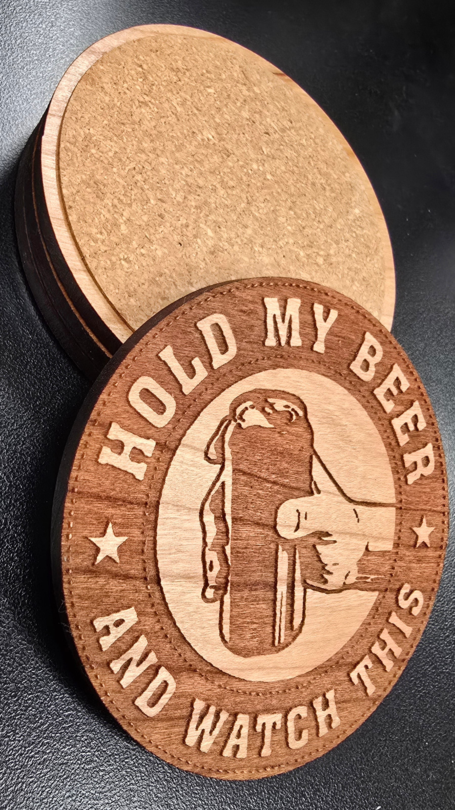 Hold My Beer Patriotic Wood Coaster Set – Handcrafted by U.S. Veterans