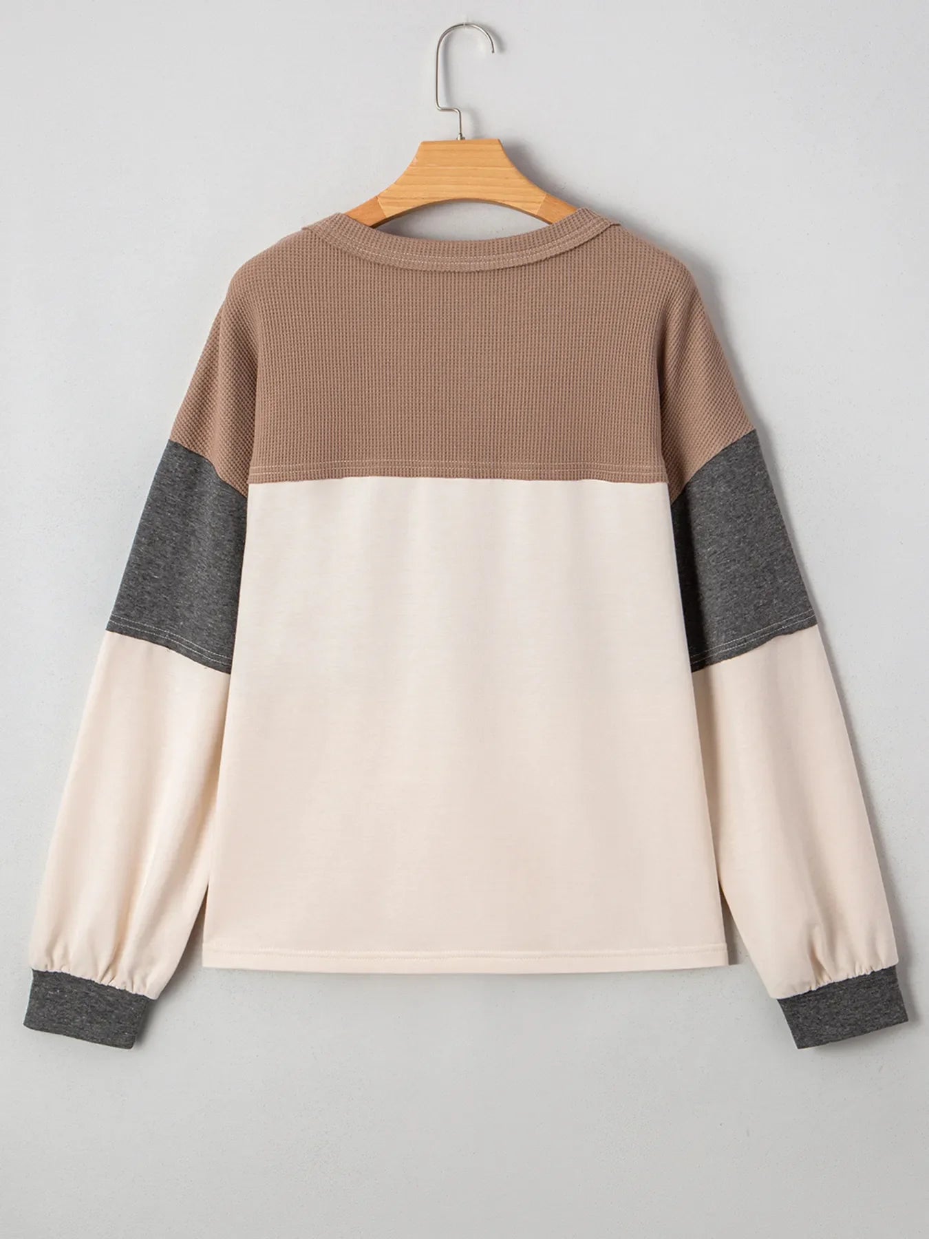Color Block Waffled Loose Henley Top