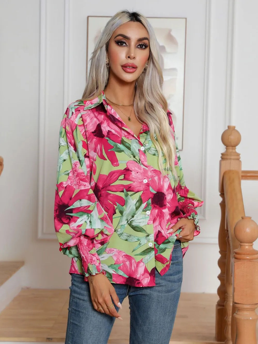 Button Down Printed Long Sleeve Shirt