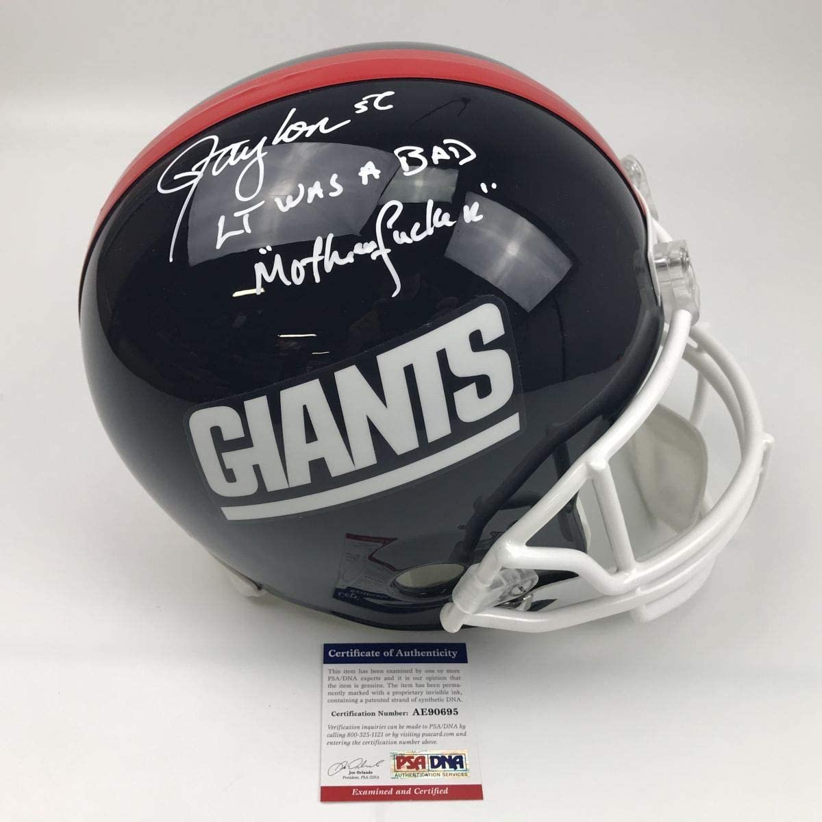 Autographed/Signed Lawrence Taylor Bad Mother New York Giants Full Size FS F/S Replica Football Helmet PSA/DNA COA