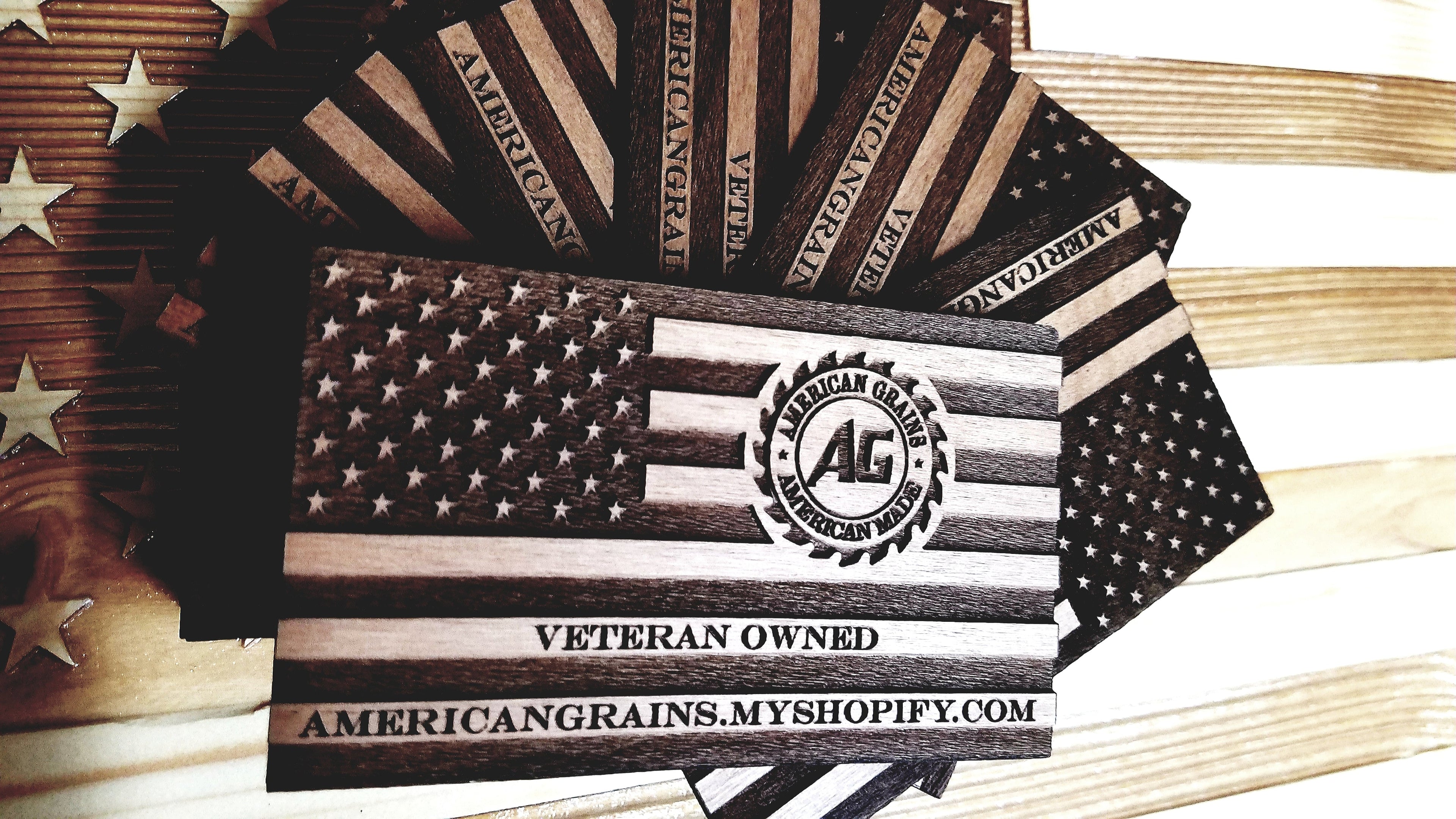 Premium Laser Engraved Hardwood Business Cards with Magnetic Backing – Made by U.S. Veterans