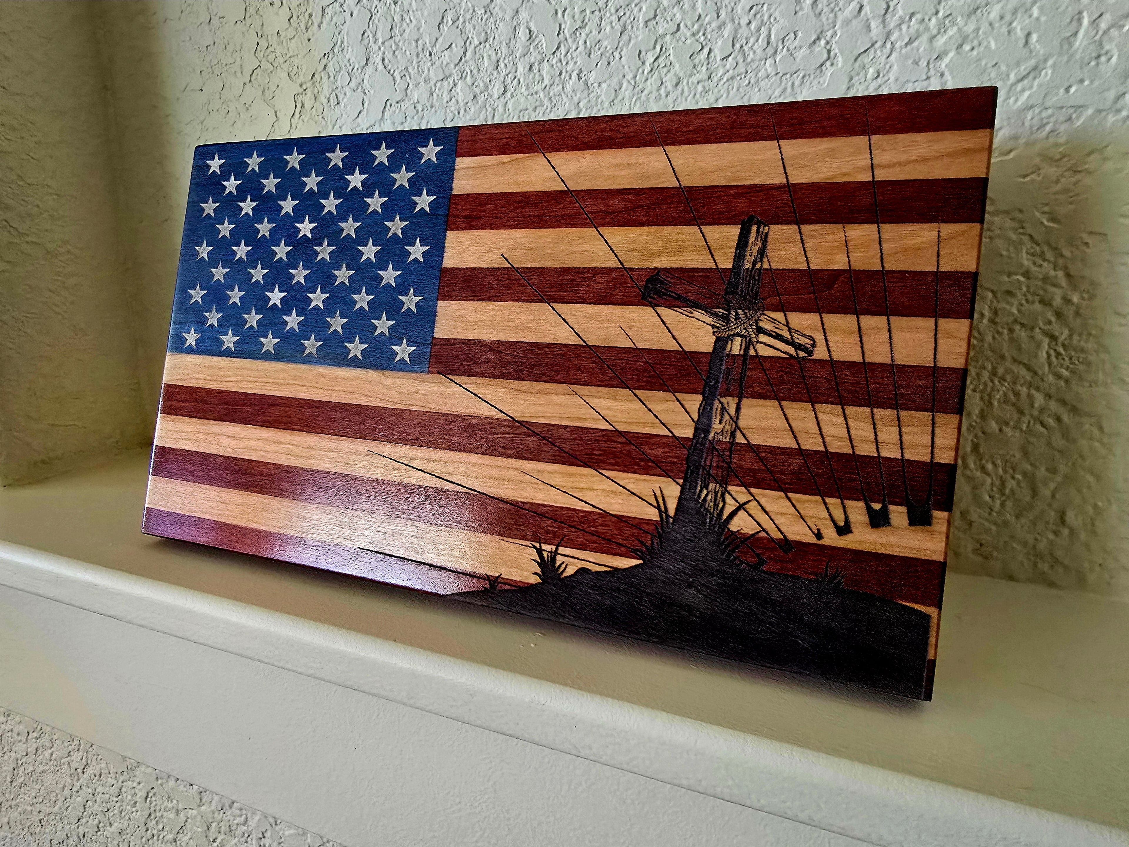 God & Country Handcrafted Wooden Desktop Flag – Made by U.S. Veterans