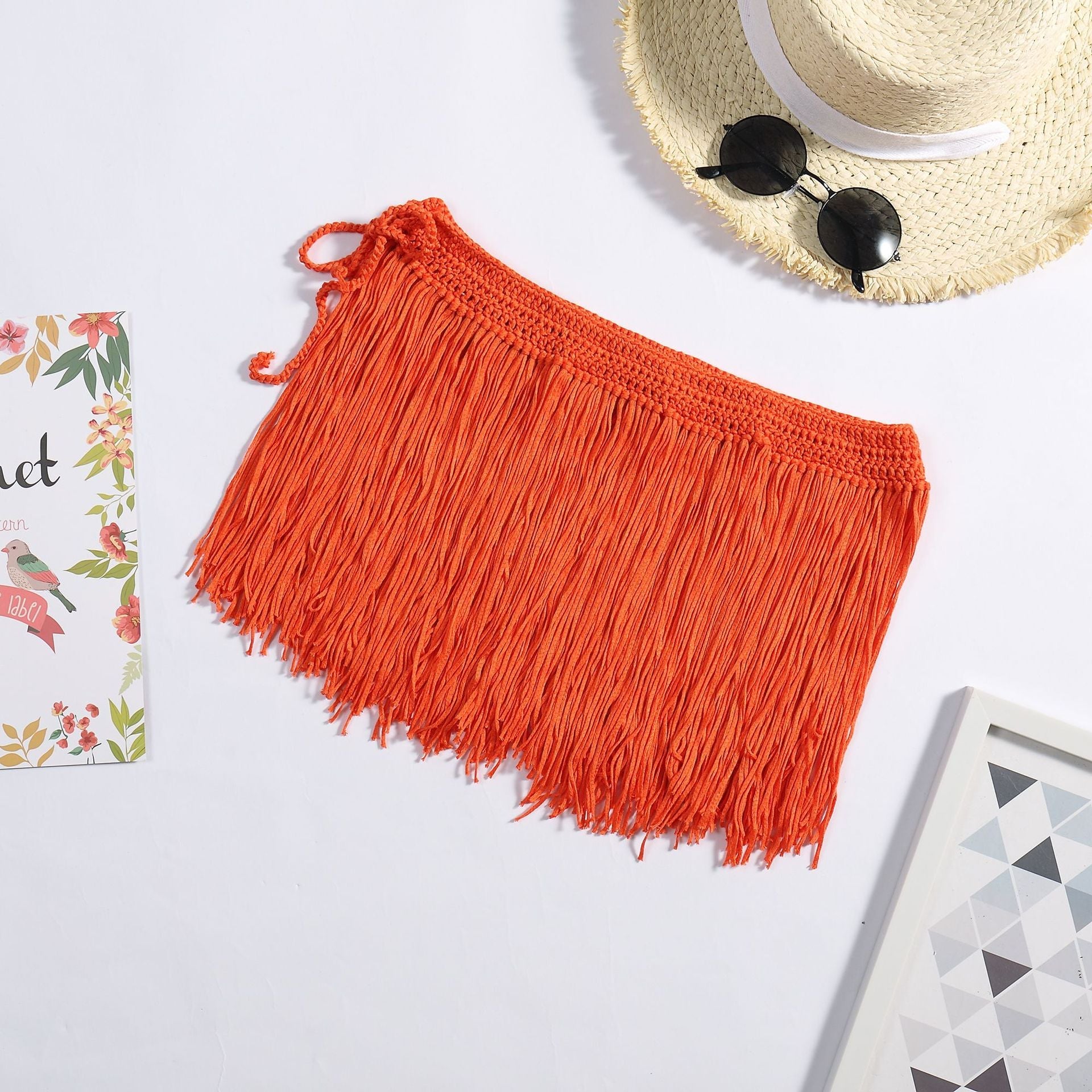 Beach Skirt Knitted Hand Hook Long Tassel Skirt Dance Skirt Bikini Skirt