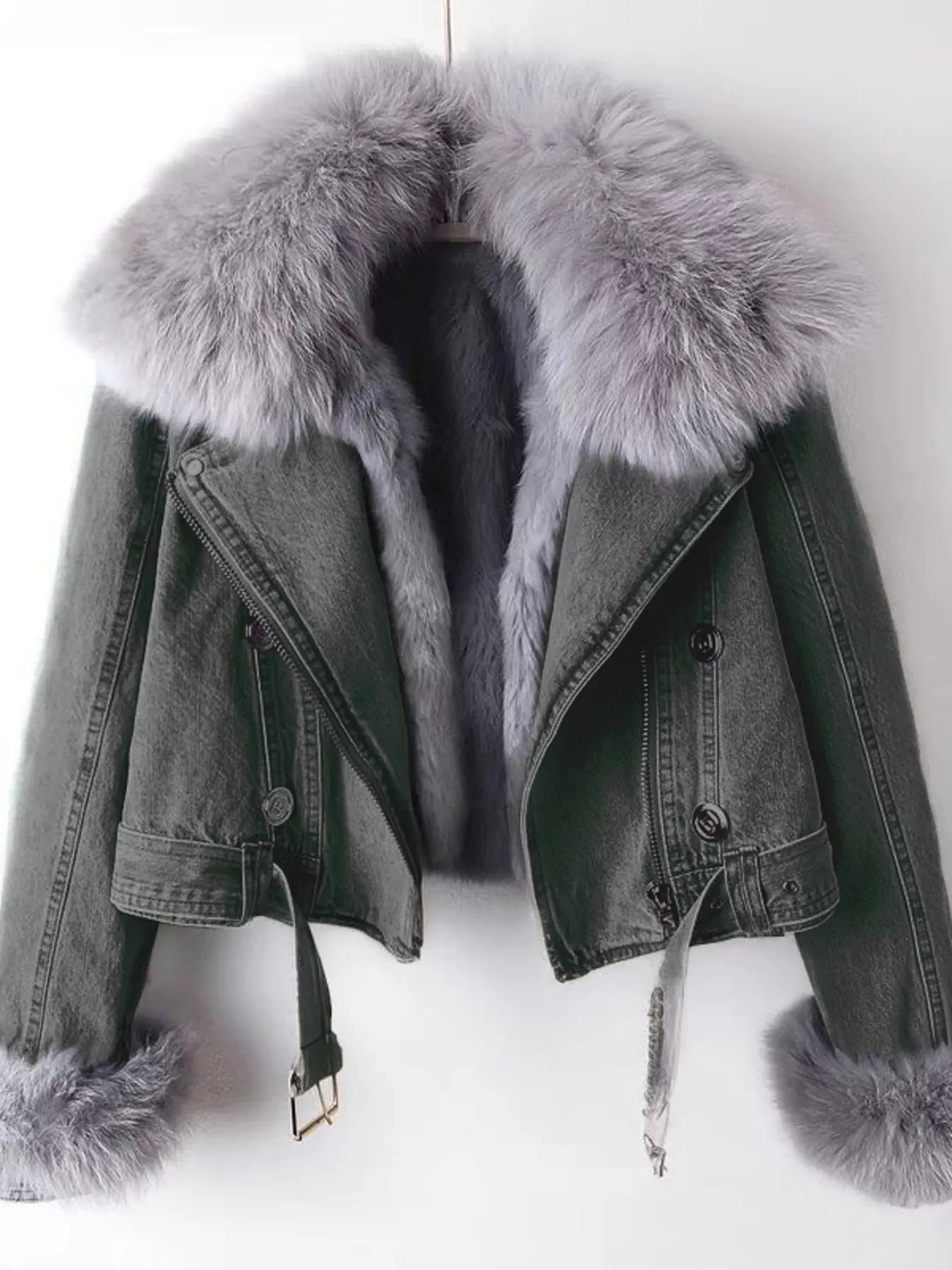 Full Size Faux Fur Collar Denim Jacket Plus Size