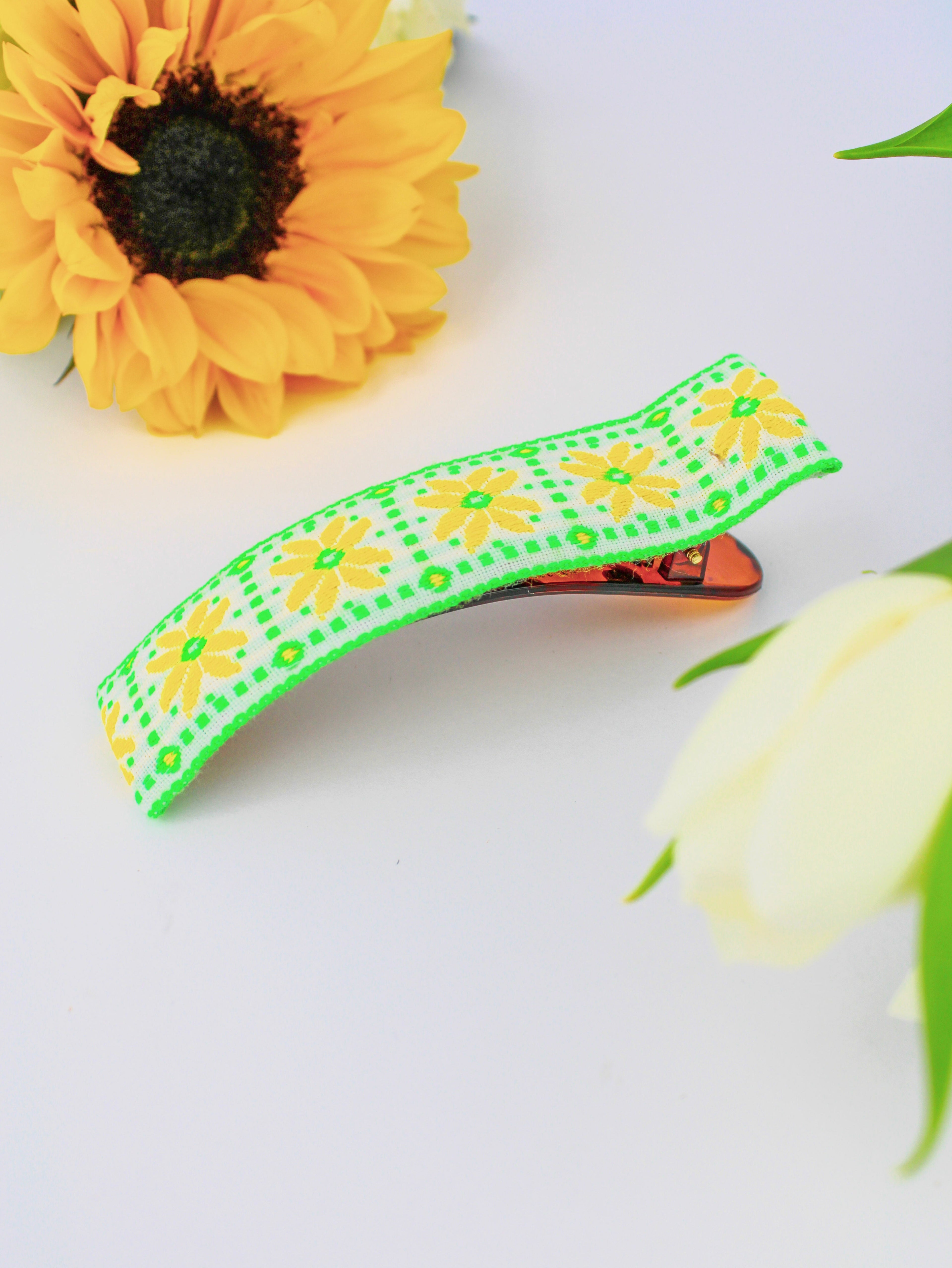 Electric Floral Vintage Ribbon Hair Clip