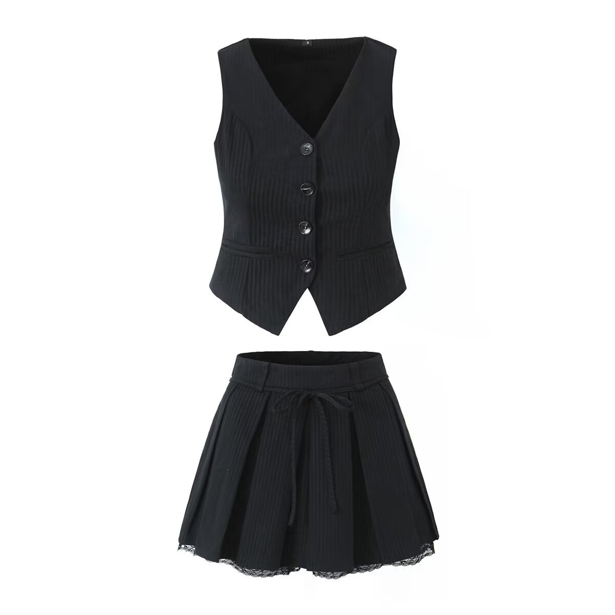 New women's fashion striped slim fit vest vest vest vest with vest lace and pleated skirt