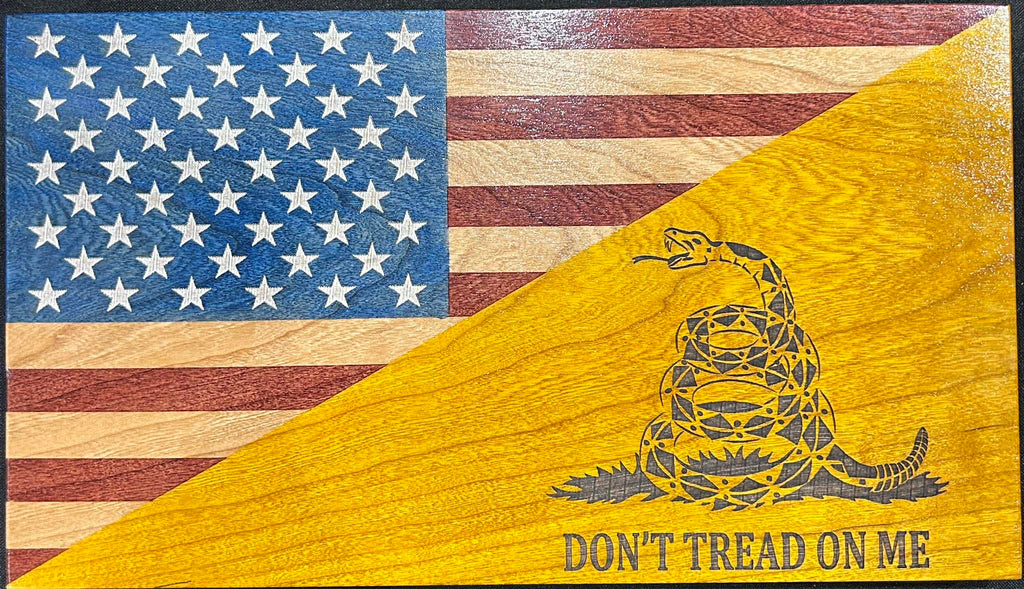 Don't Tread On Me Handcrafted Wooden Desktop Flag – Made by U.S. Veterans