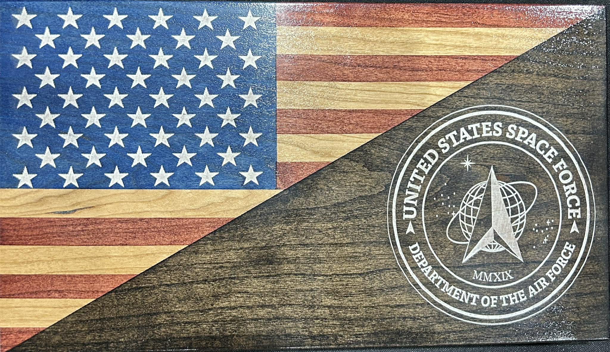 Space Force Handcrafted Wooden Desktop Flag – Made by U.S. Veterans