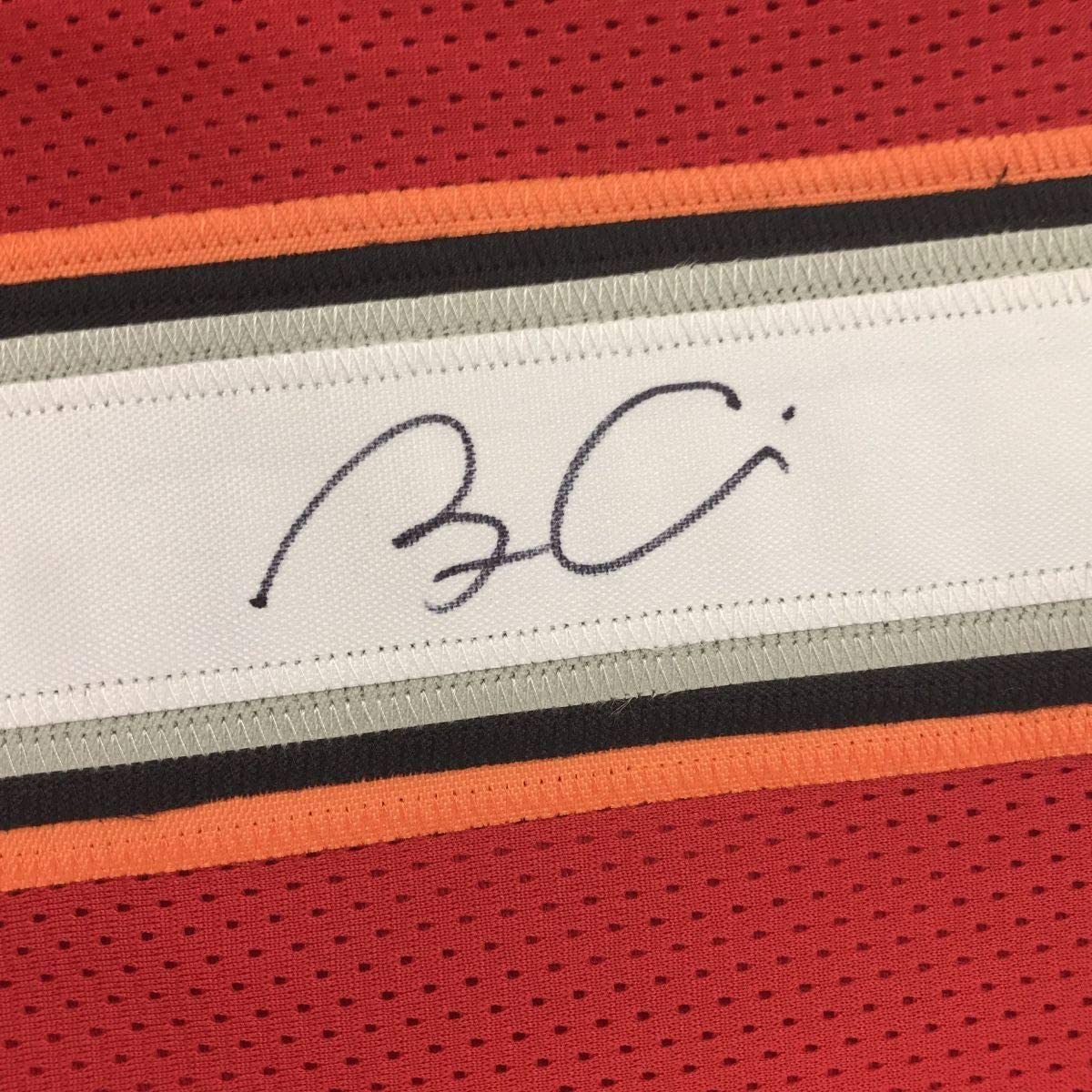 Framed Autographed/Signed Bruce Arians 35x39 Tampa Bay Red Football Jersey Beckett BAS COA