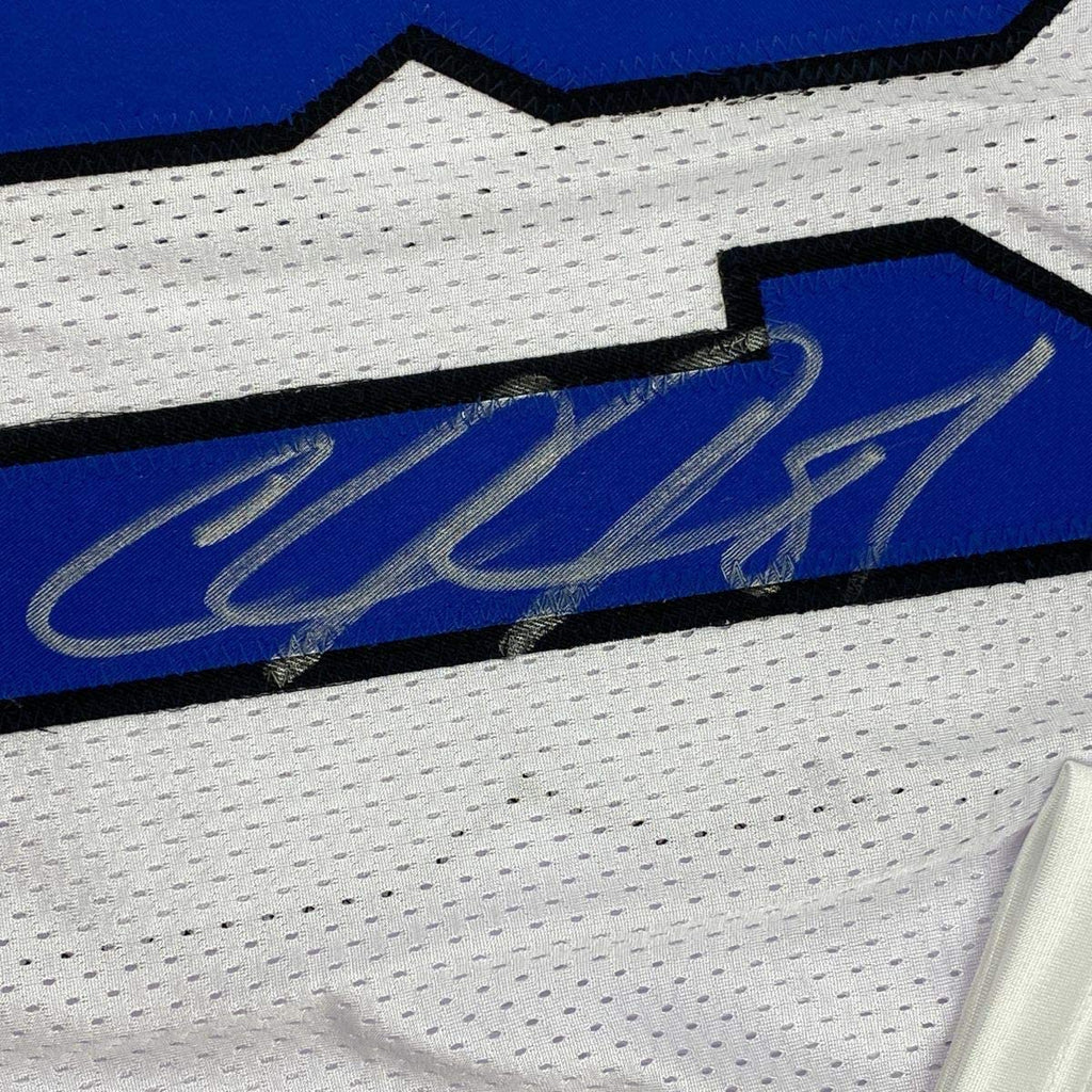 Autographed/Signed Calvin Johnson Detroit White Football Jersey JSA COA #2