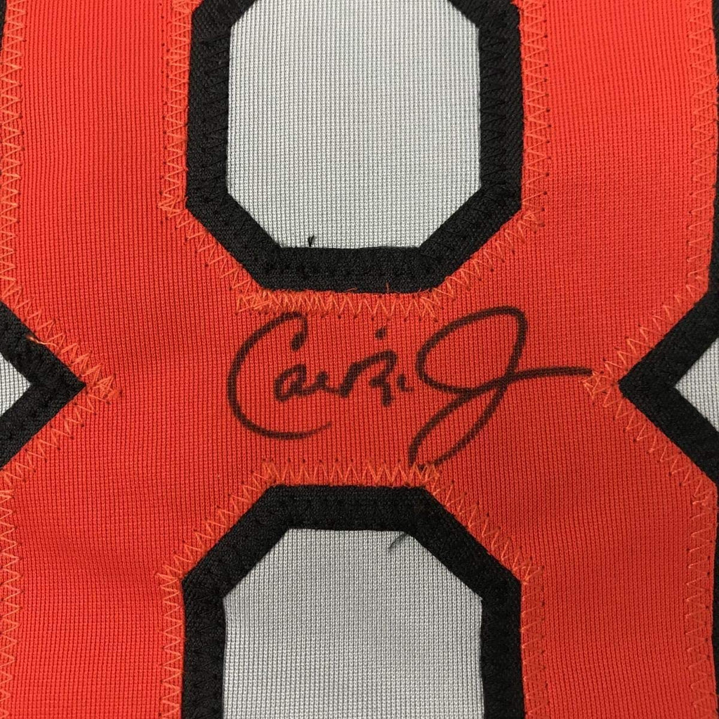 Framed Autographed/Signed Cal Ripken Jr. 35x39 Baltimore Grey Baseball Jersey JSA COA
