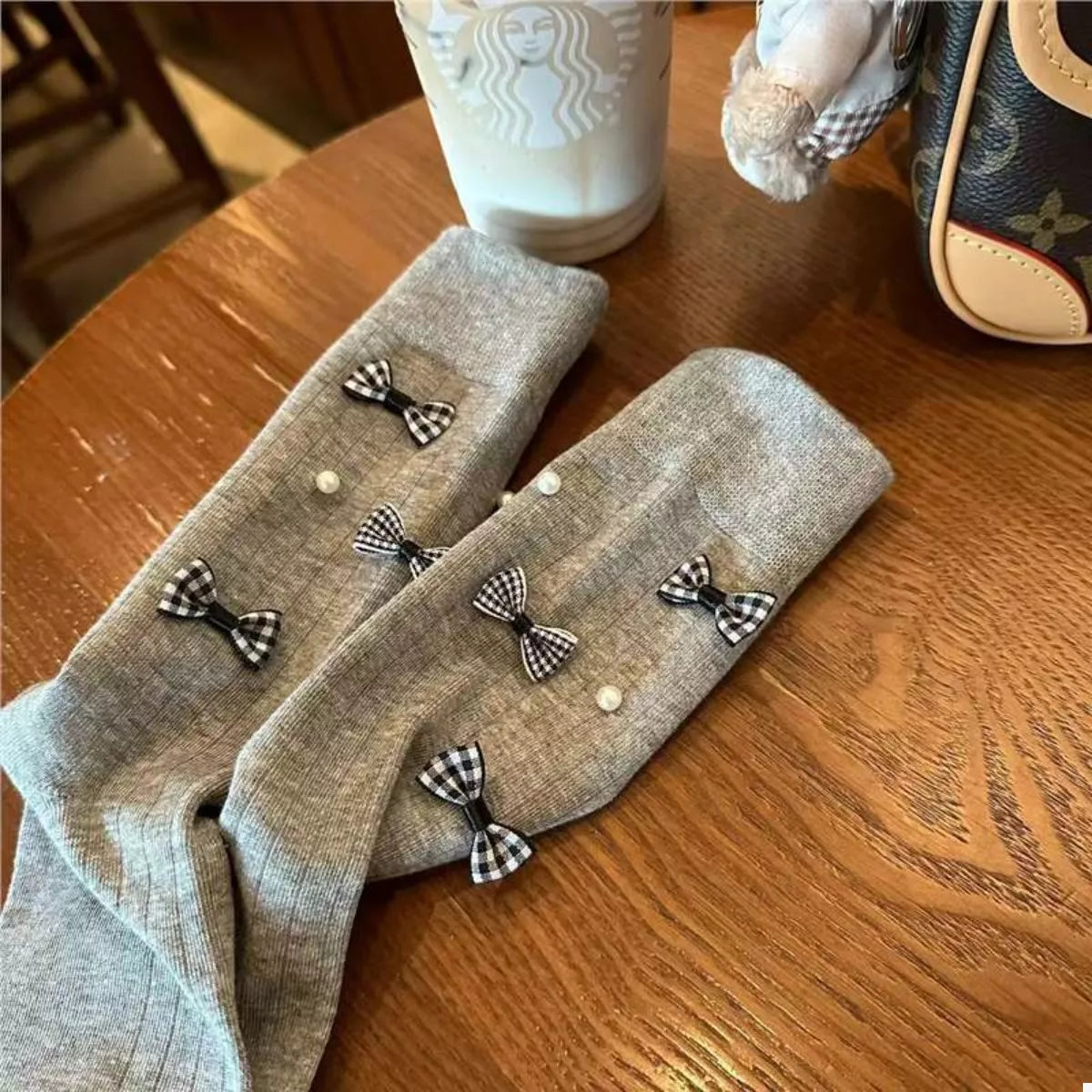 Pearl Detail Bow Crew Socks
