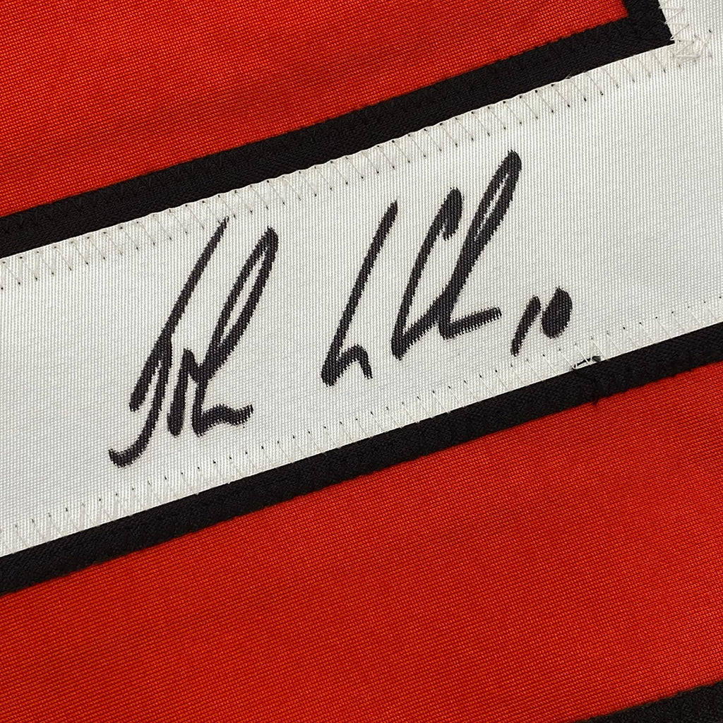 Framed Autographed/Signed John LeClair 35x39 Philadelphia Orange Hockey Jersey Leaf Authentics COA