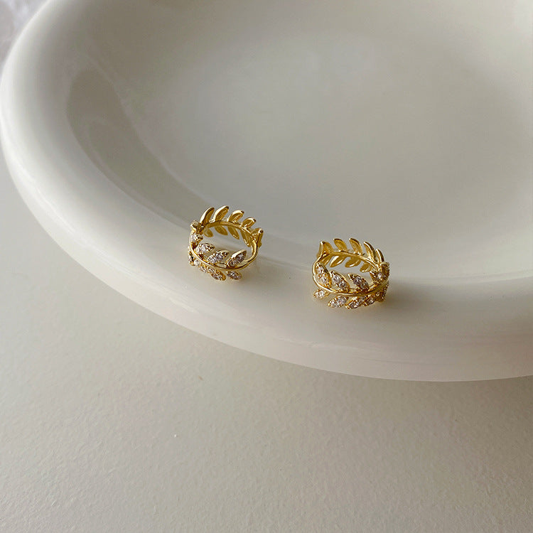 Temperament fashion zircon leaves earrings earrings earrings cool wind
