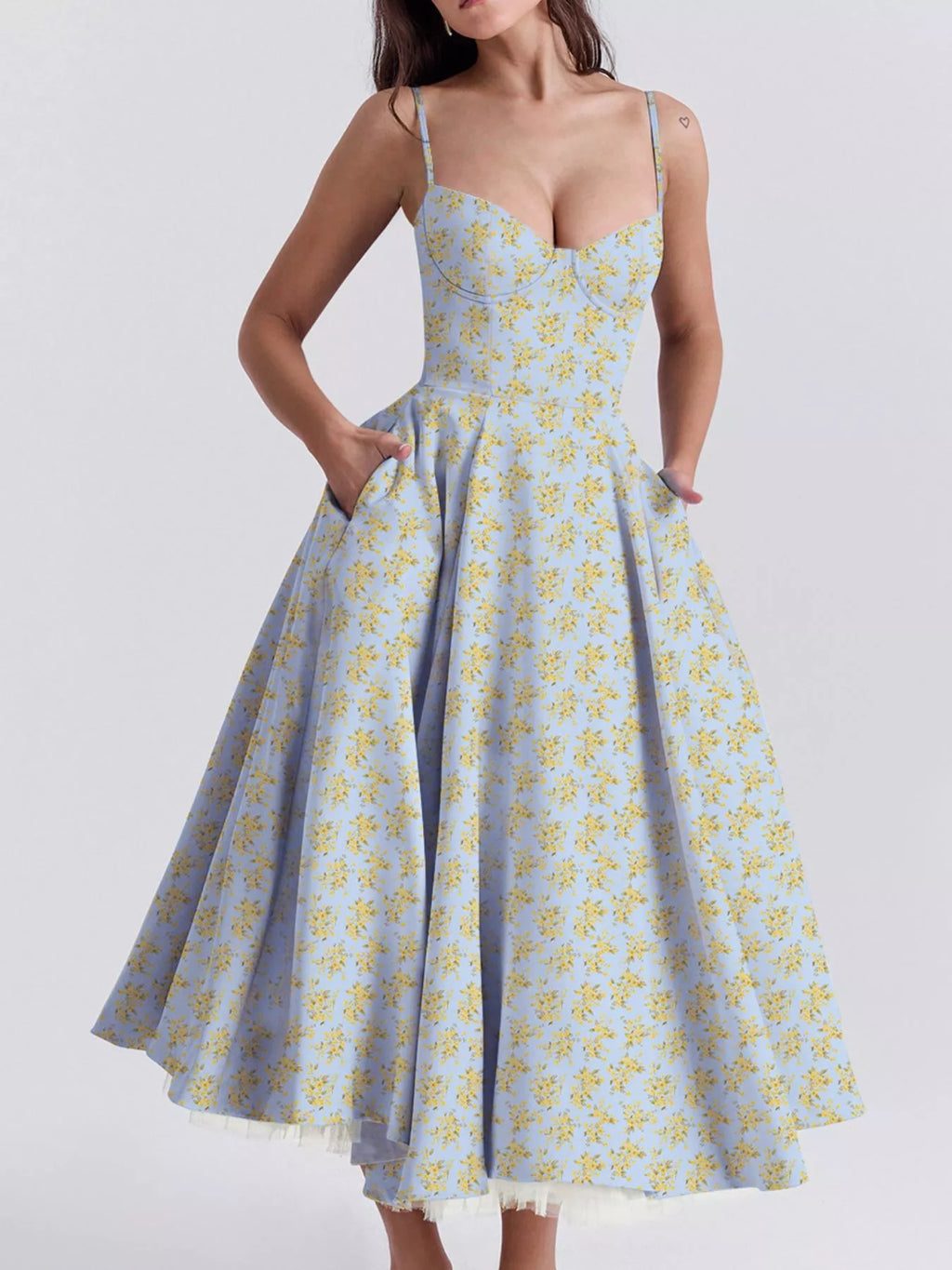 Sweetheart Neck A-Line Midi Dress