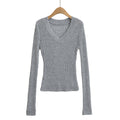 V-neck long sleeved elastic slim fit top