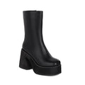 Cow Pattern Colorblock Platform Chunky High Heel Women's Mid Boots