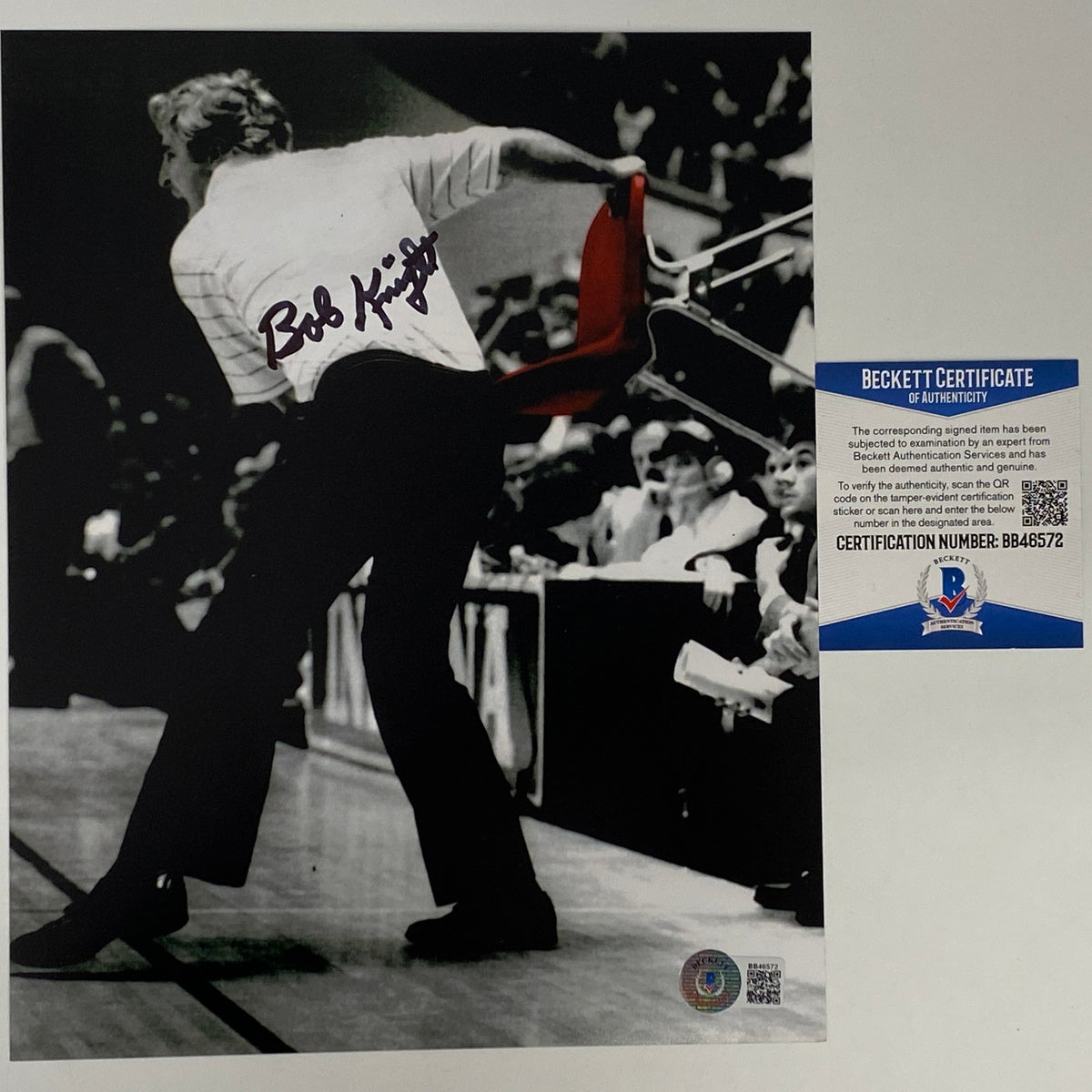 Autographed/Signed Bobby Bob Knight Chair Throw Indiana Hoosiers 8x10 College Basketball Photo Beckett BAS COA