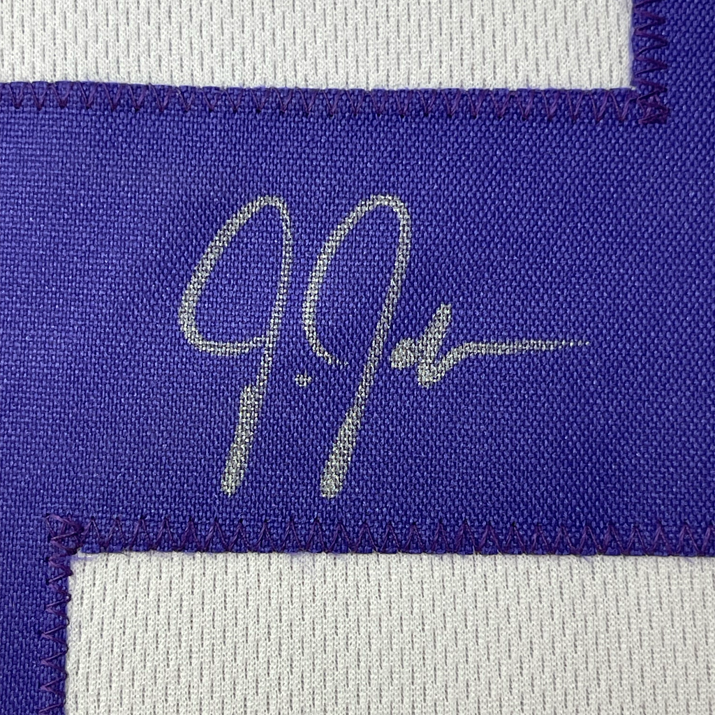 Framed Autographed/Signed Justin Jefferson 35x39 LSU White College Football Jersey JSA COA