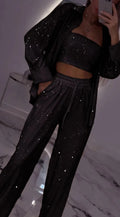 Loose Sequins Jacket Tube Top Three-piece Suit