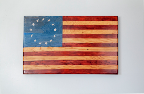 Betsy Ross Engraved Handcrafted Patriotic Wall Flag – Made by U.S. Veterans