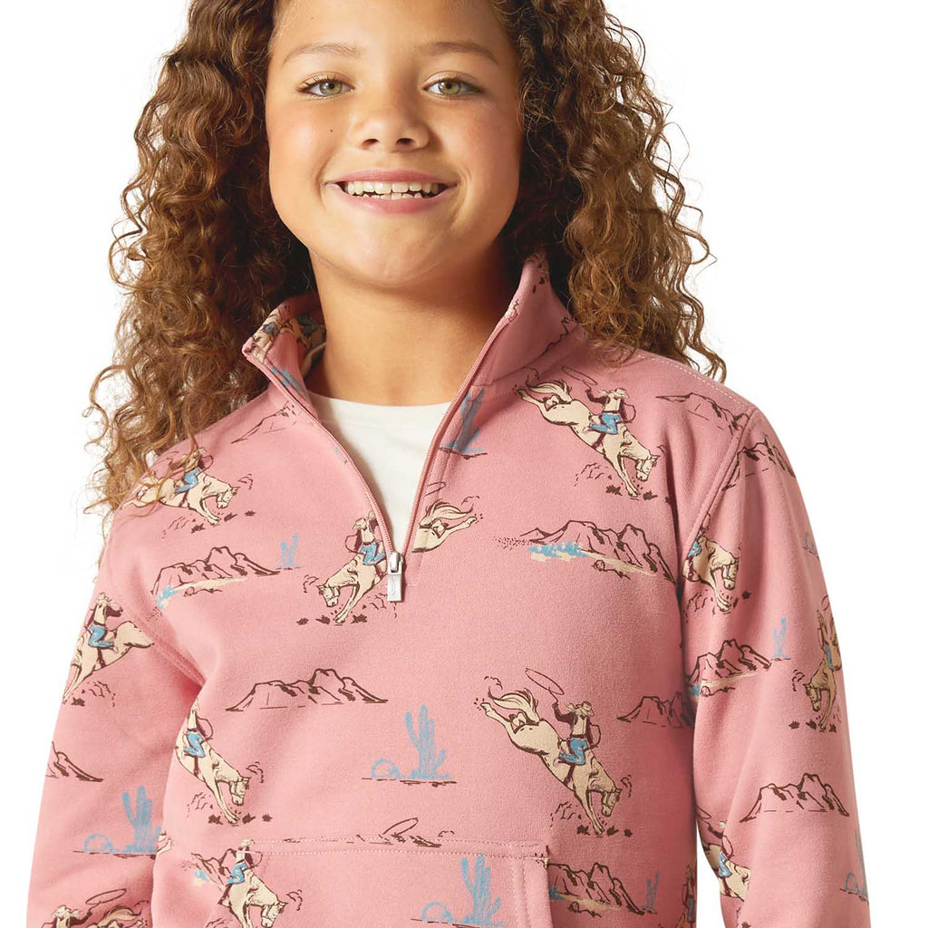 Ariat Girls Bronc Scene 1/4 Zip Sweatshirt