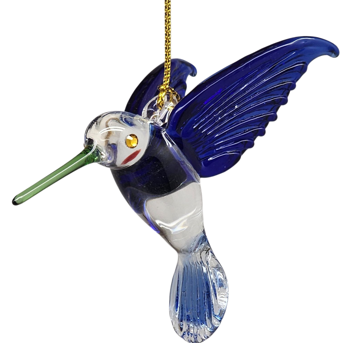 Egyptian Glass Hummingbird Ornament - Blue with Green Beak