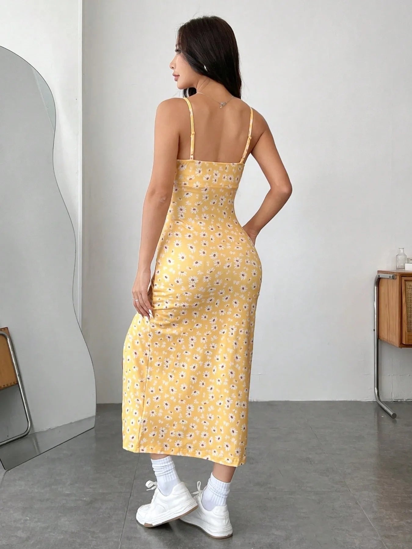 Slit Bodice Midi Cami Dress
