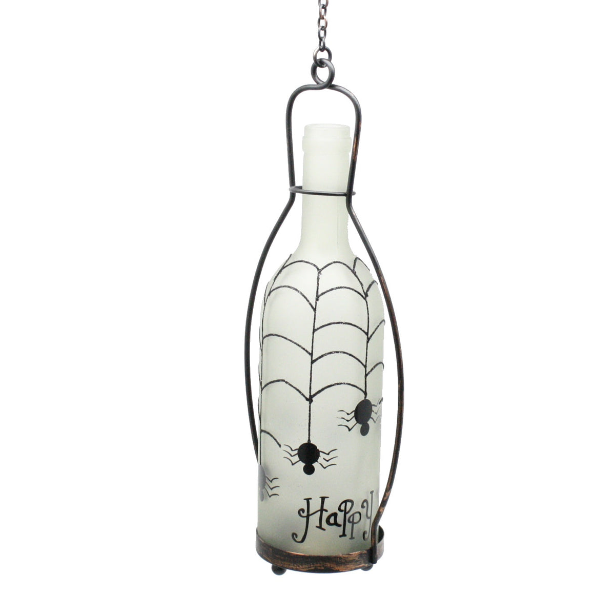 Color Changing Lighted Frosted Glass Halloween Bottle -  Spiders