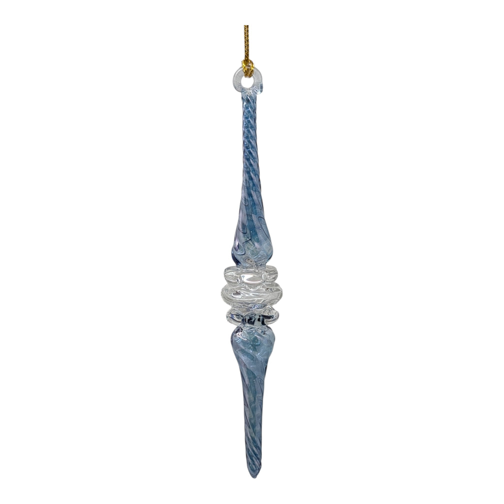 Outer Swirl Icicle Glass Ornaments - Blue - Clear Center