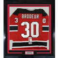 Framed Autographed/Signed Martin Brodeur 35x39 New Jersey Red Hockey Jersey JSA COA