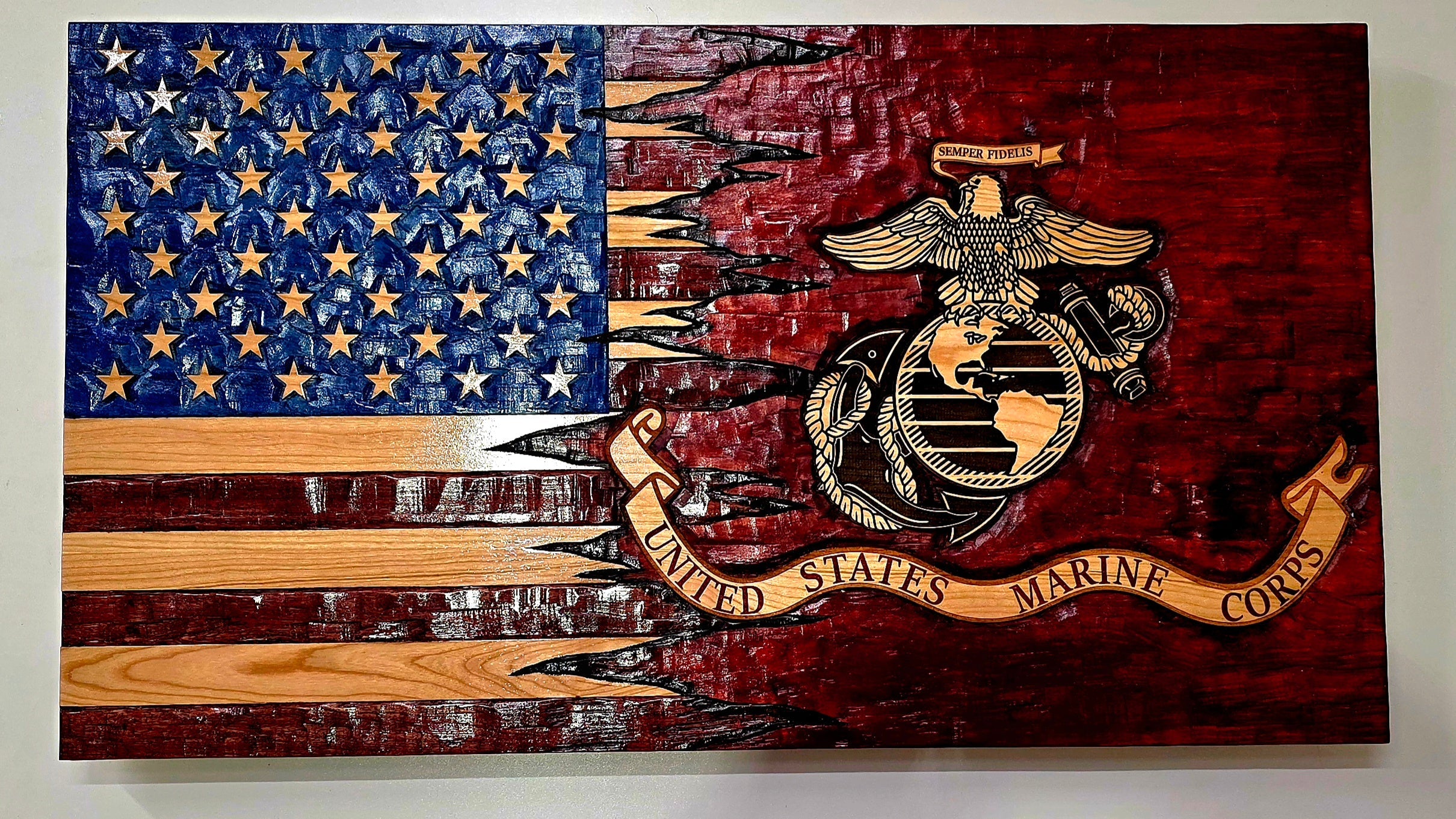Hand Chiseled Rustic Wooden American Flag | American Grains | Handmade in the USA