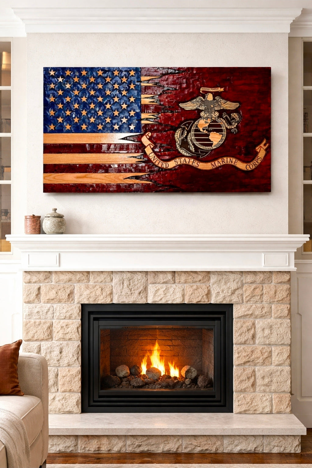 Hand Chiseled Rustic Wooden American Flag | American Grains | Handmade in the USA