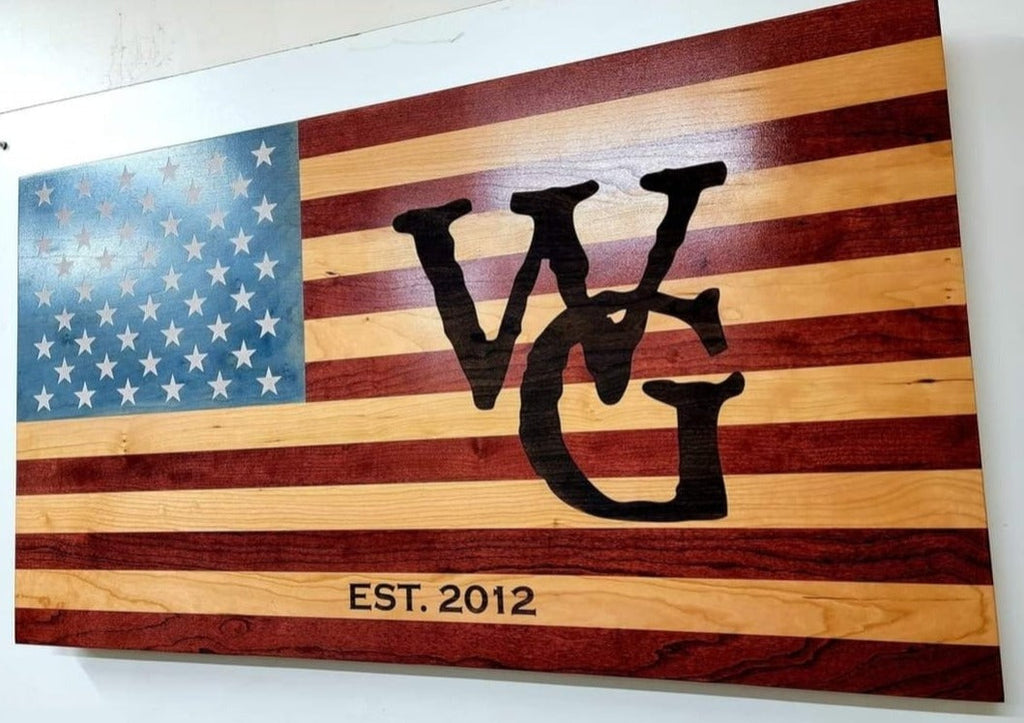 Custom Laser Engraved Handcrafted Patriotic Wall Flag – Made by U.S. Veterans