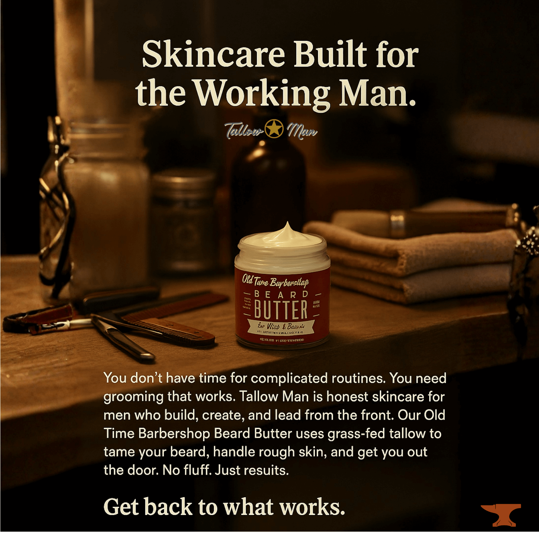 Tallow Man Old Time Barbershop Beard + Body Butter | Men's Grooming | Grass-Fed Tallow | 9oz